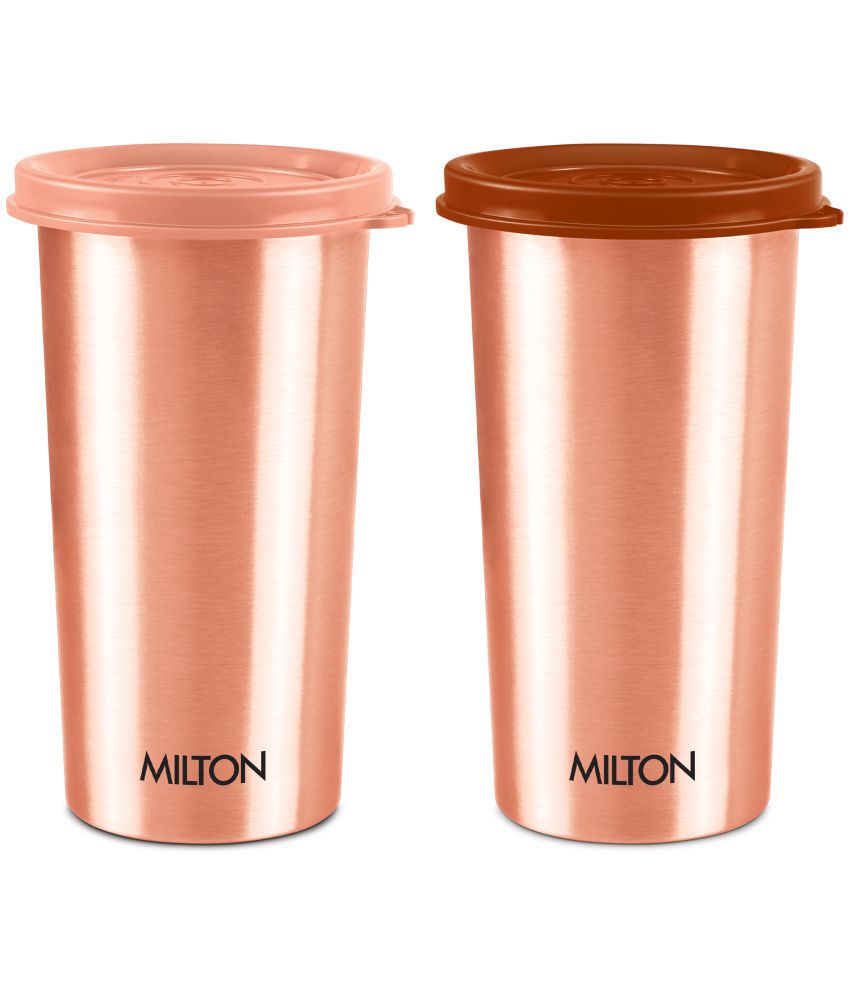     			Milton Copper Drinking Water Tumbler with Lid, Set of 2, 480 ml Each, Copper | 100% Leak Proof | Office | Gym | Yoga | Home | Kitchen | Hiking | Treking | Travel Tumbler