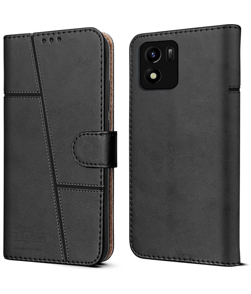     			NBOX - Black Artificial Leather Flip Cover Compatible For Vivo Y01 ( Pack of 1 )