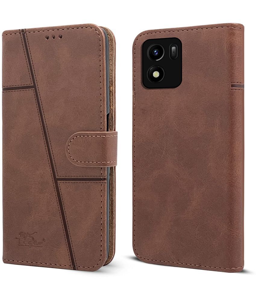     			NBOX - Brown Artificial Leather Flip Cover Compatible For Vivo Y15s ( Pack of 1 )