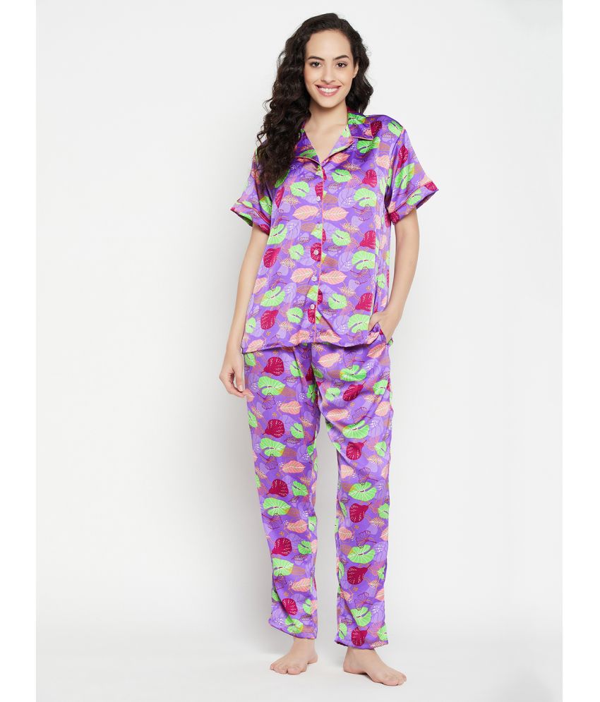     			Clovia - Purple Satin Women's Nightwear Nightsuit Sets ( Pack of 1 )