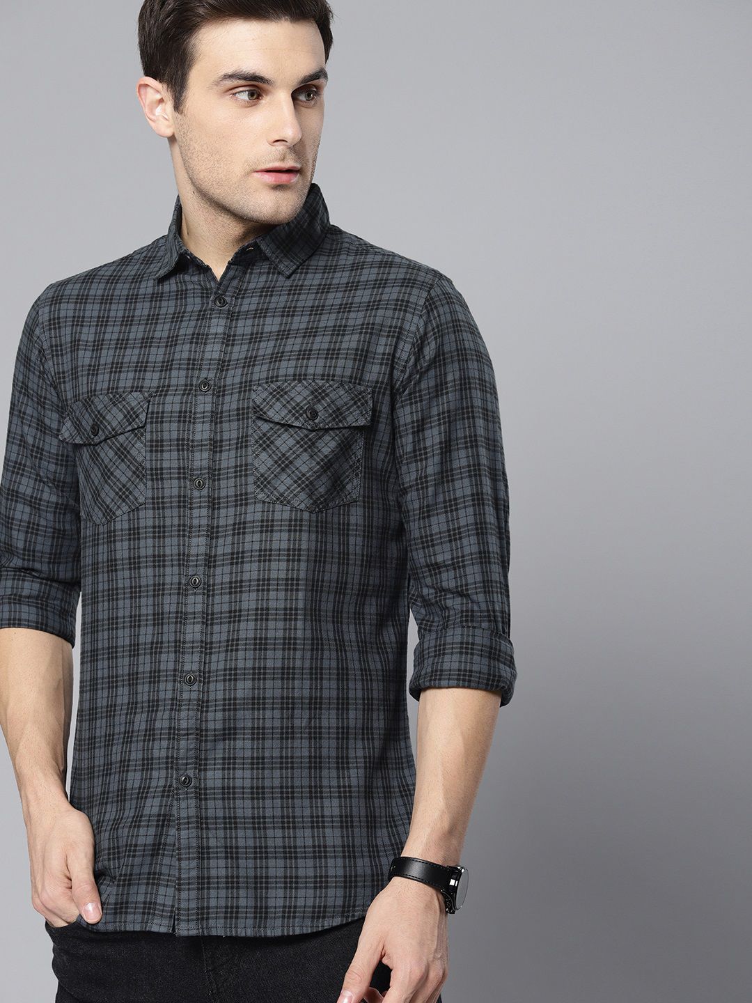     			Dennis Lingo - Grey 100% Cotton Slim Fit Men's Casual Shirt ( Pack of 1 )