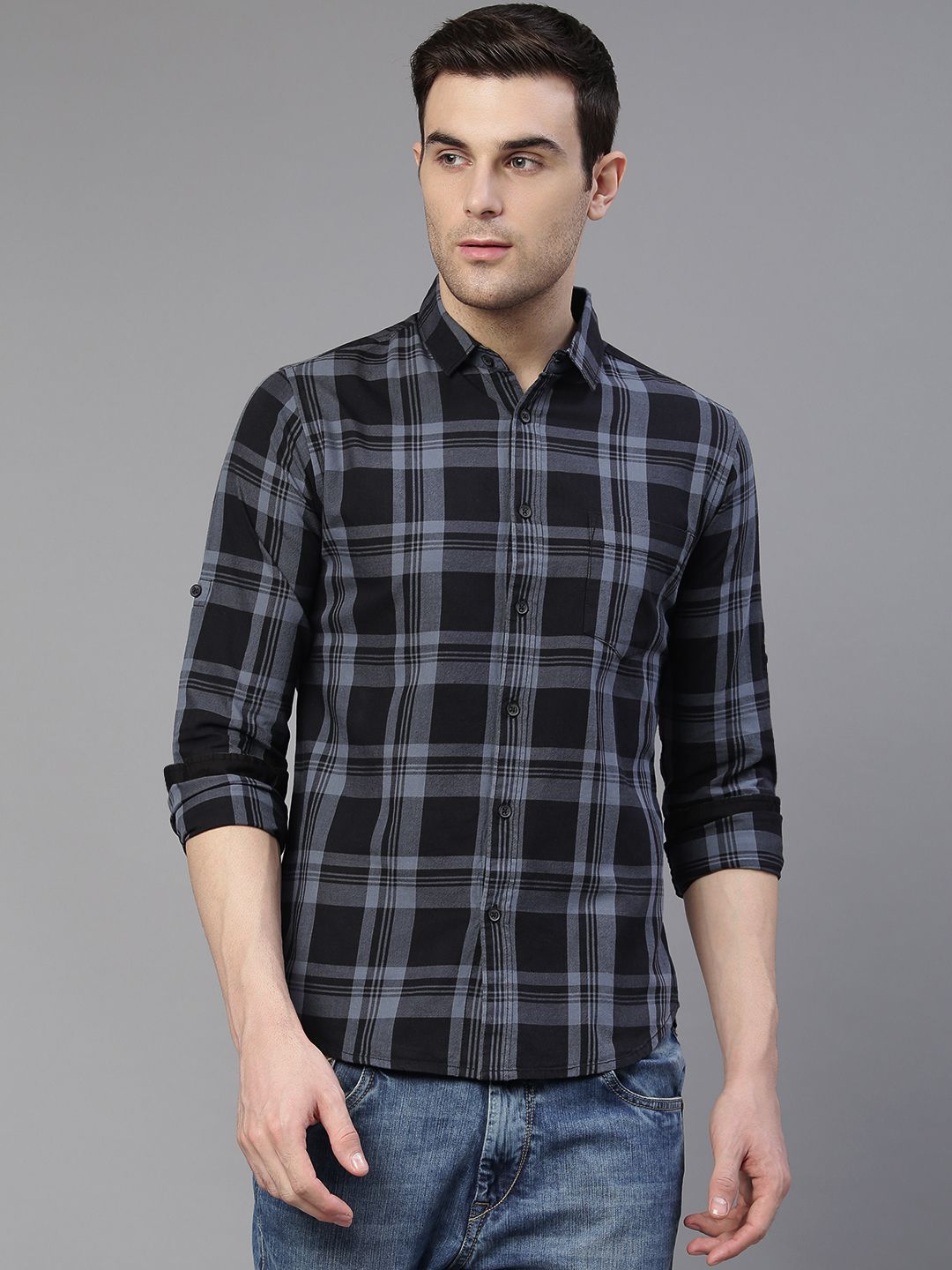 Dennis Lingo - Grey 100% Cotton Slim Fit Men's Casual Shirt ( Pack of 1 )