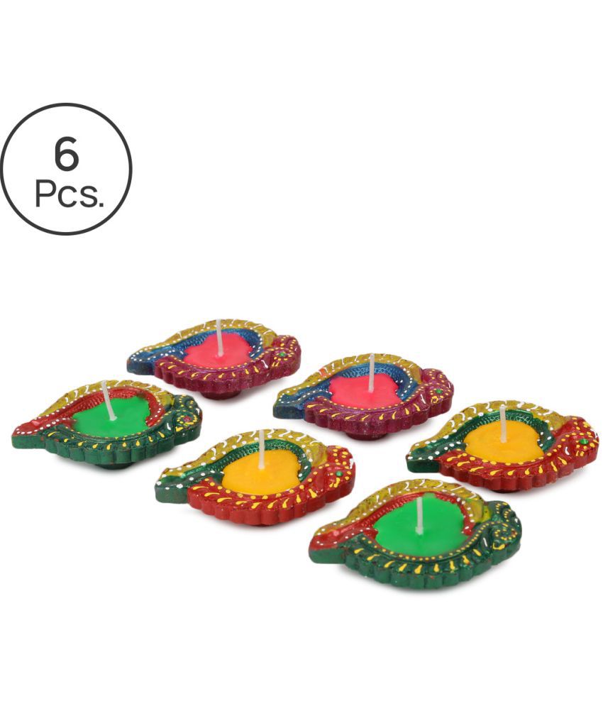     			HOMETALES - Multicolor Unscented Wax Filled Diyas (6 Units) - 2 Hours Burn Time