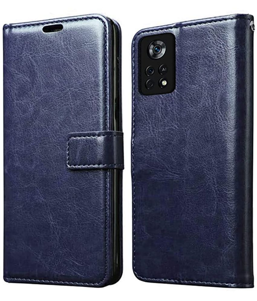     			Kosher Traders - Blue Artificial Leather Flip Cover Compatible For Poco X4 Pro 5G ( Pack of 1 )