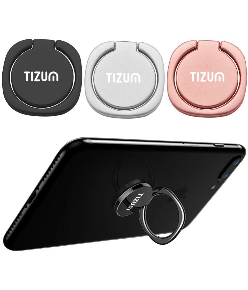     			Tizum Universal Phone Ring Holder Stand, Anti-Falling Selfie Finger Grip, Handsfree Kickstand for of Smartphones (Set of 3 - Metal Black, Rose Gold, Silver)