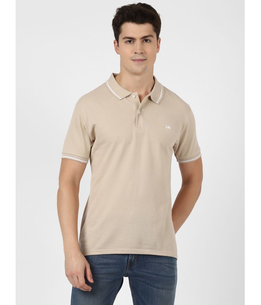     			UrbanMark Men Solid Half Sleeves Regular Fit Polo T Shirt with Contrast Tipping Collar-Beige