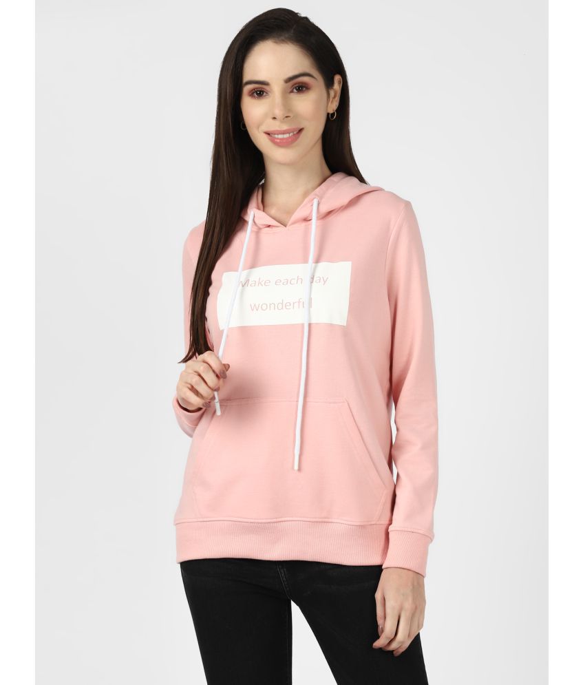 UrbanMark Women Text Printed Hooded Sweatshirt - Pink