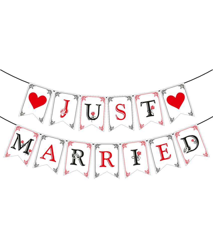     			Zyozi Just Married Banner,Wedding Bunting Banner, Hanging Sign Garland Pennant Photo Booth Props for Bridal Shower Wedding Engagement Car Party Decoration