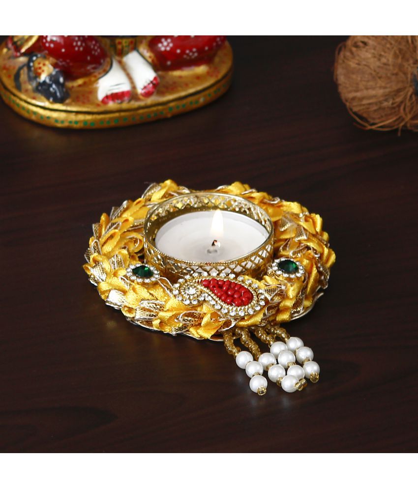     			eCraftIndia Yellow Table Top Iron Tea Light Holder - Pack of 1
