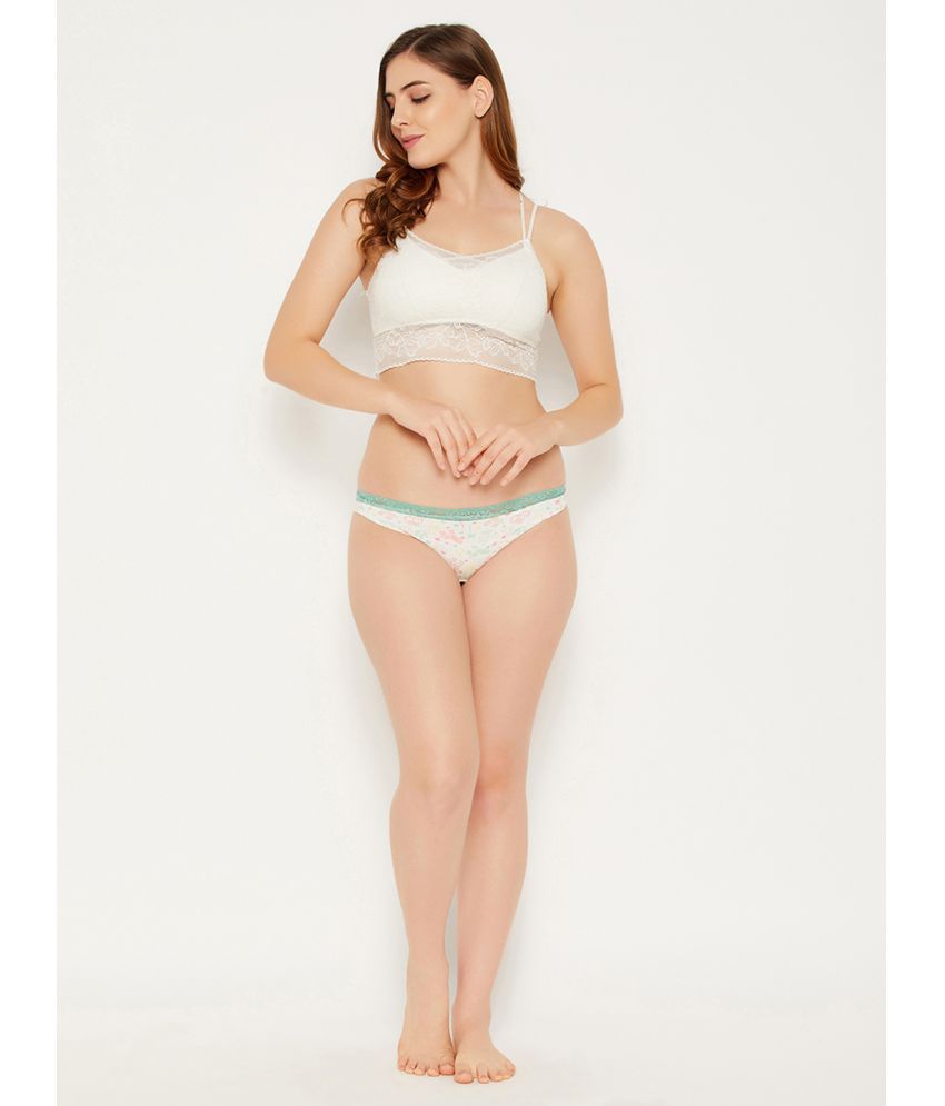     			Clovia - White Nylon Printed Women's Bikini ( Pack of 1 )