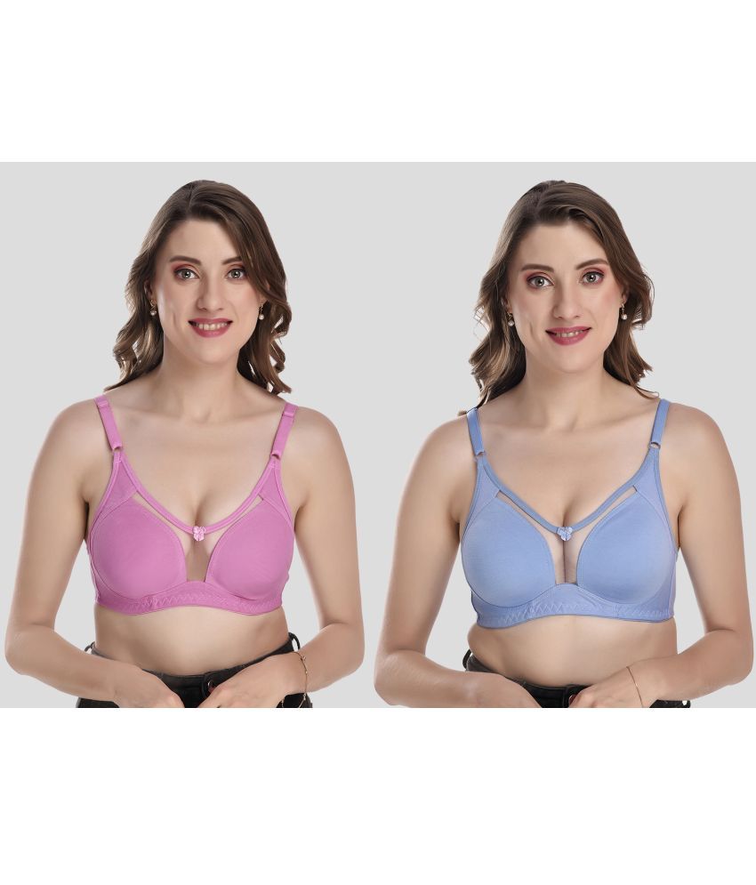     			Elina Pack of 2 Cotton Non Padded Women's T-Shirt Bra ( Purple )