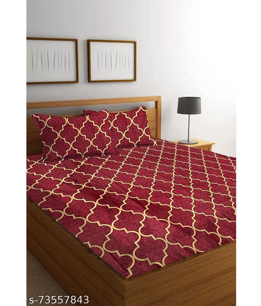     			Koli collections King Poly Cotton Red Printed Fitted Sheet