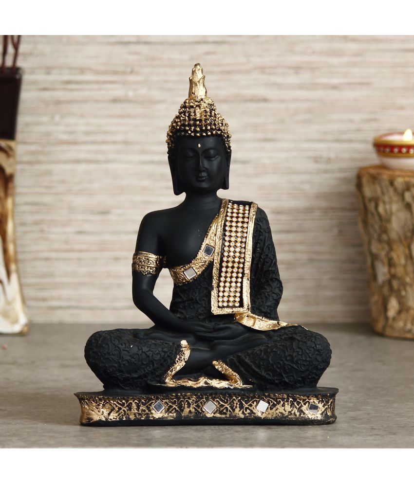     			eCraftIndia Black & Gold-Toned Meditating Buddha Handcrafted Figurine