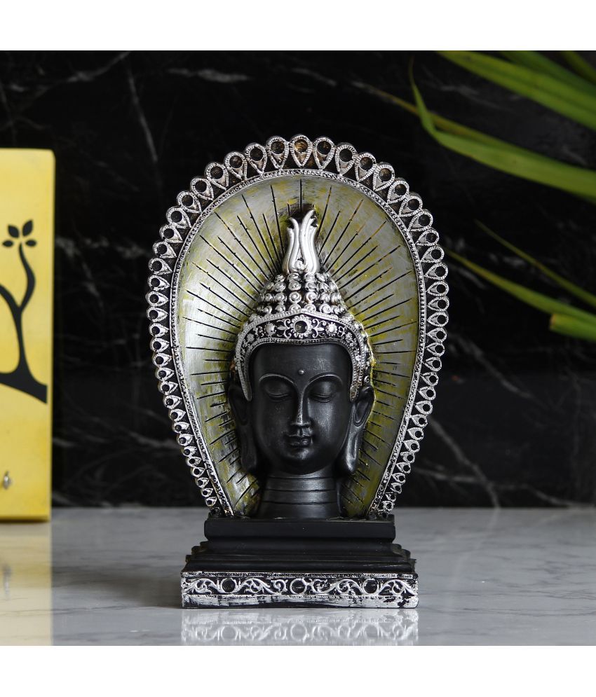     			eCraftIndia Silver & Black Lord Buddha Head With Back Cover Handcrafted Showpiece