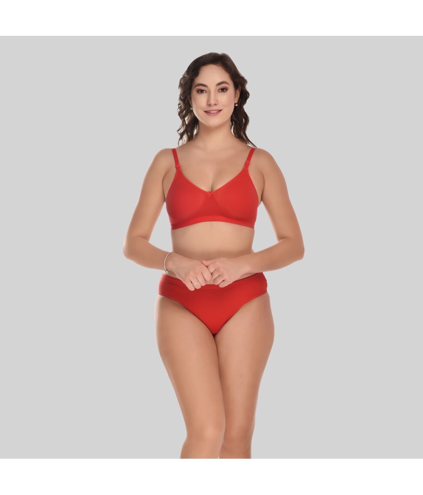     			Elina Cotton Women's Bra & Panty Set ( Red )