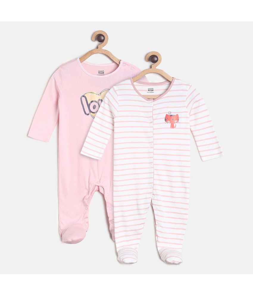     			MINI KLUB - Pink Cotton Sleepsuit For Baby Girl ( Pack Of 2 )