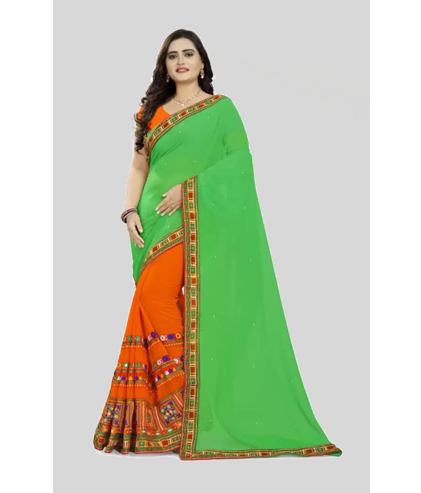     			SareeQueen - Light Green Georgette Saree With Blouse Piece ( Pack of 1 )
