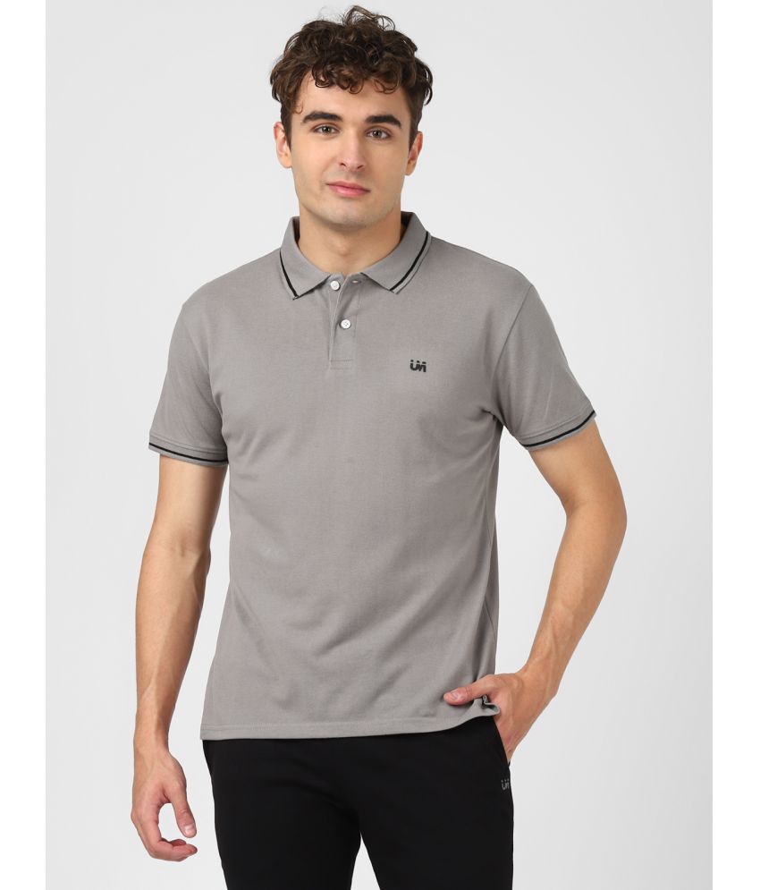     			UrbanMark Men Solid Half Sleeves Regular Fit Polo T Shirt With Contrast Tipping Collar-Grey
