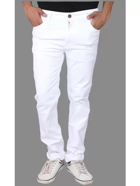 Stylish Fancy White Solid Denim Jeans For Men
