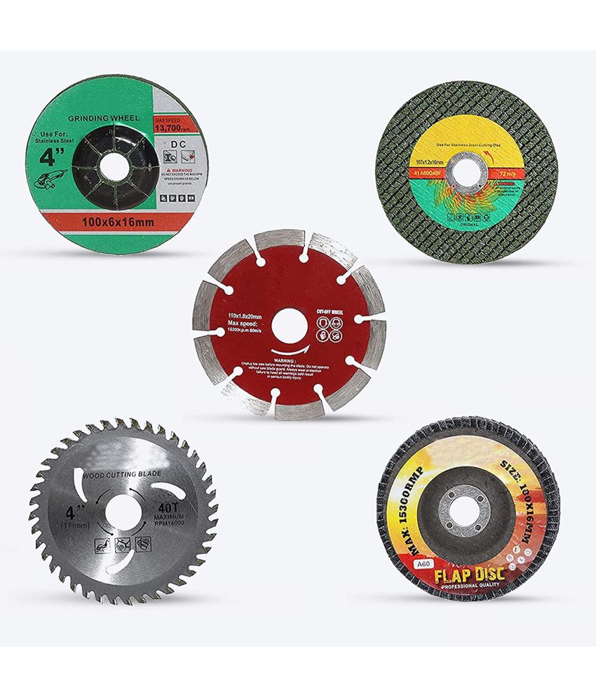     			ALDECO 5Pcs(1Pcs Each) Metal Cutting, Wood Cutting, Tile Cutting, Grinding Wheel, Flap Disk Angle Grinder Wheels (100 mm Wheel Diameter)