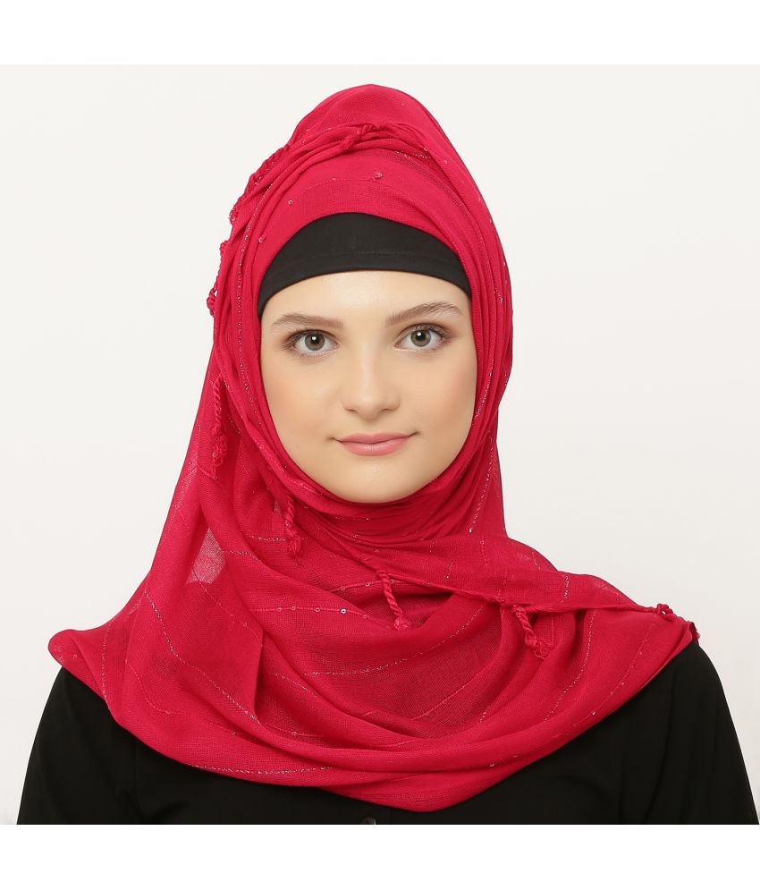     			Evelia Pink Rayon Stitched Hijab - Single