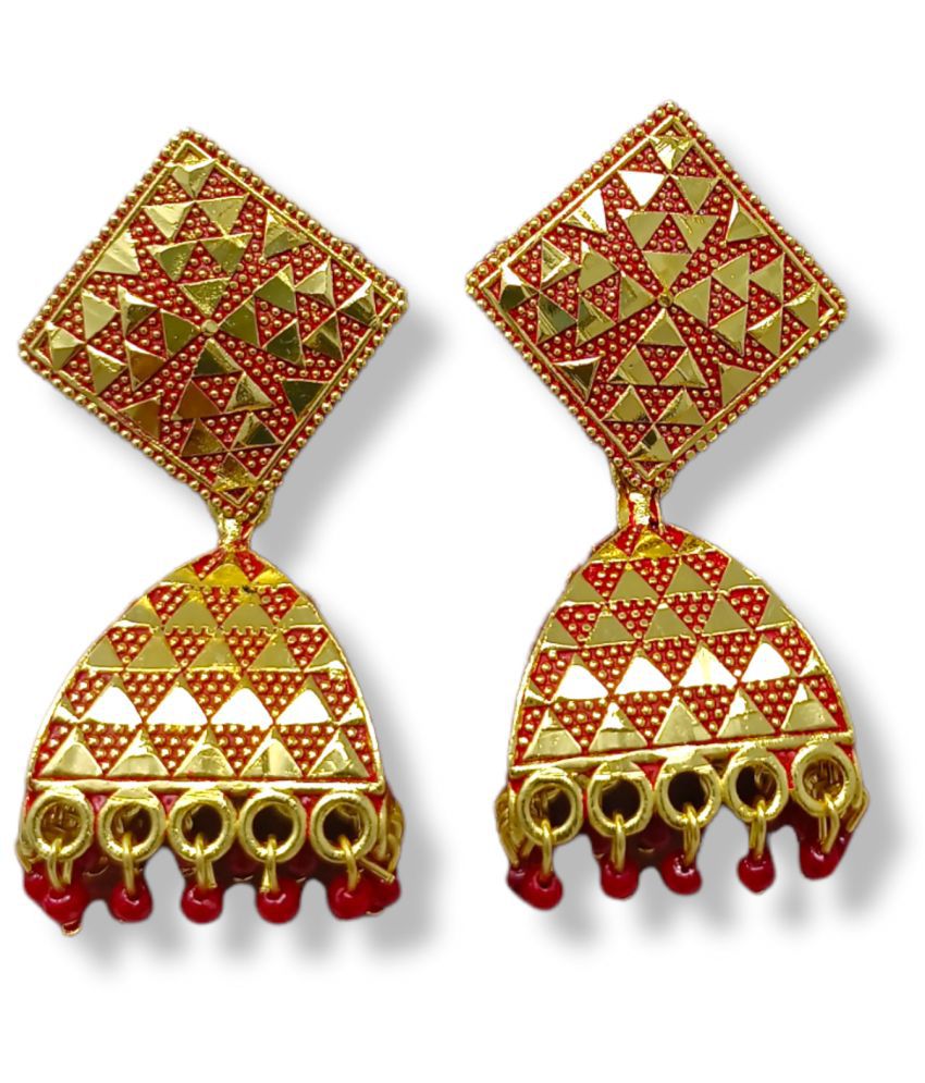     			Happy Stoning - Red Jhumki Earrings ( Pack of 1 )
