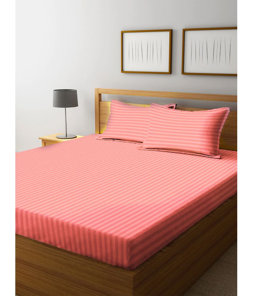    			CTF Bedding Pink Polyester Queen Solid Satin Stripe Bedsheet with 2 Pillow Covers