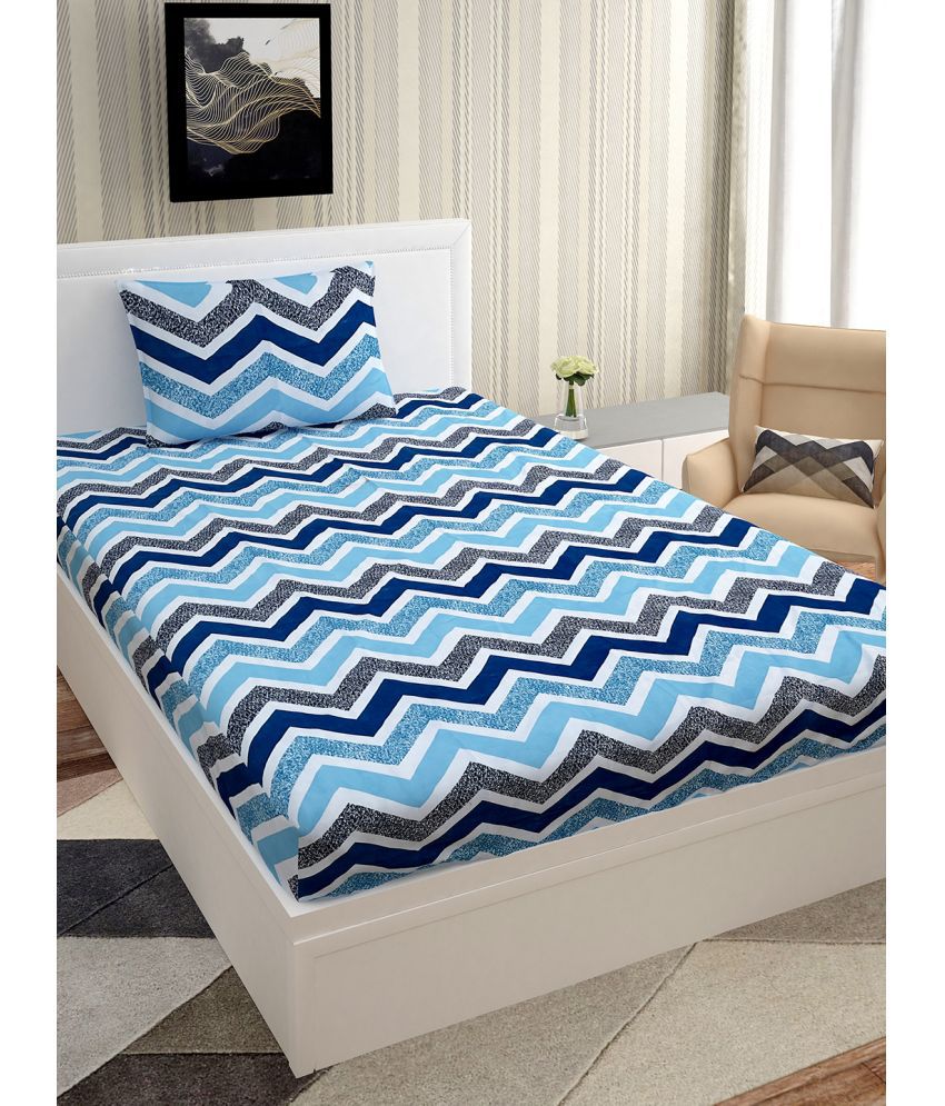     			URBAN MAGIC - Blue Microfiber Single Bedsheet with 1 Pillow Cover