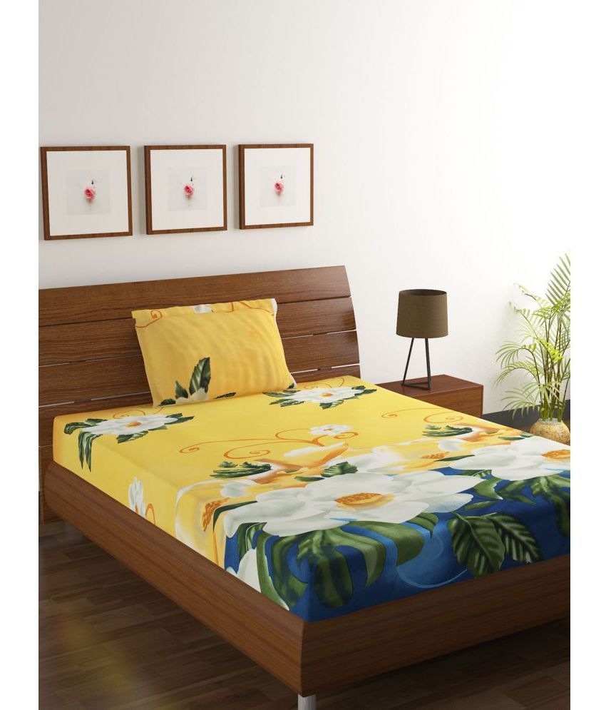     			CTF Bedding Microfiber Floral Printed Single Bed Sheet with 1 Pillow Cover - Yellow