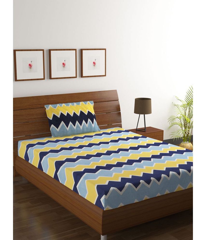     			HOMETALES Microfiber Geometric Single Bedsheet with One Pillow Cover -Yellow
