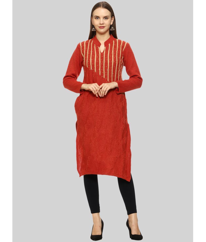     			BBQSTYLE - Red Woollen Women's Straight Kurti ( Pack of 1 )