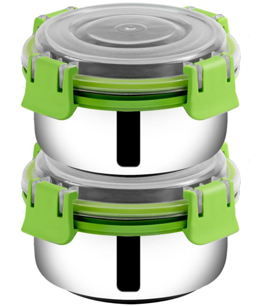     			BOWLMAN Smart Clip Lock Premium Steel Green Food Container ( Set of 2 - 350mL each )