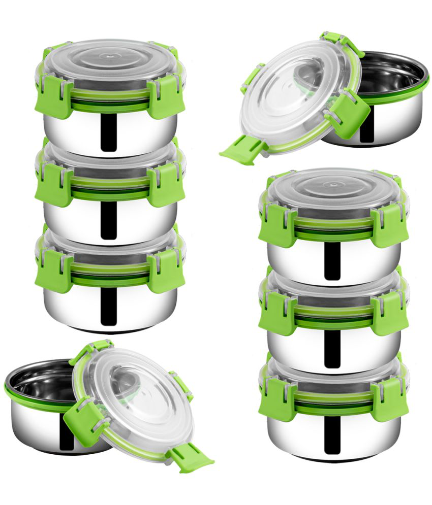     			BOWLMAN - Steel Green Food Container ( Set of 8 - 350mL each )