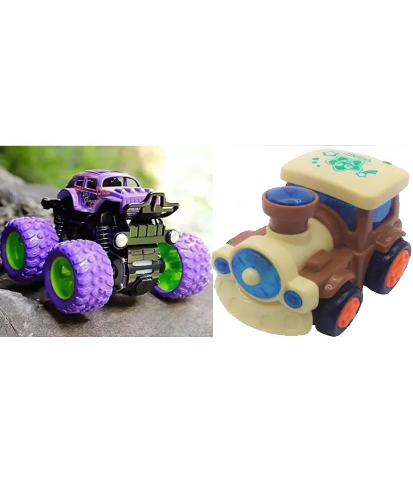 Car Toys brown unbreakabe & Monster truck toys car for kids 4 wheel Friction push to go speed