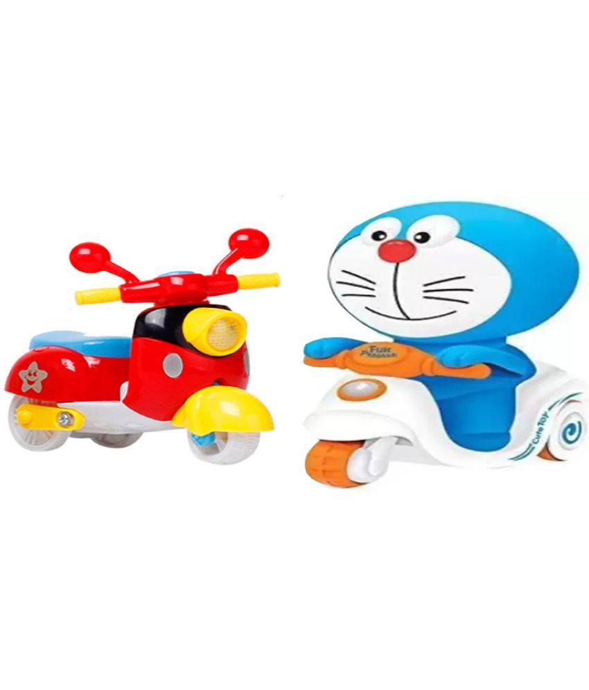 Doraemon Pressure Friction Toddler & Little Education Adorable Cute Bright Multicolor ScooterBikeMotor Bike Push and Go Scooter Toy for Kids and Adults Office Table Desk Decor Toy red