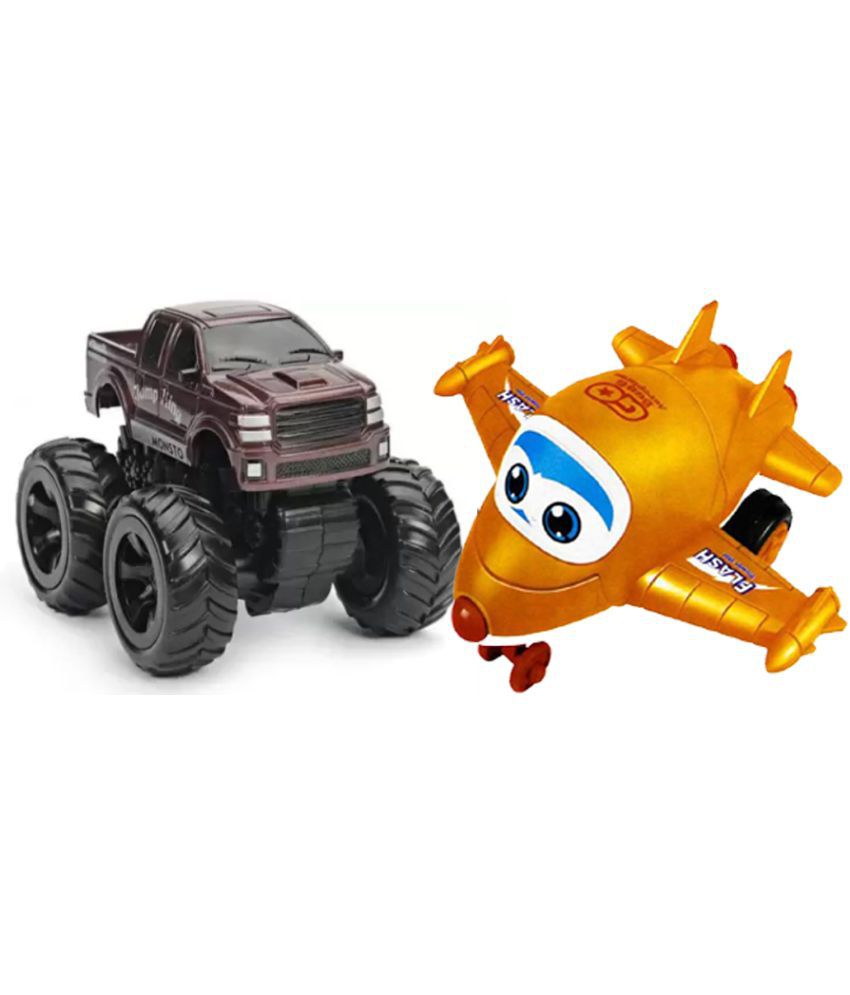 Racing Plane to Robot orange & Mini Friction Powered 4WD Unbreakable Cars for Kids Big Rubber