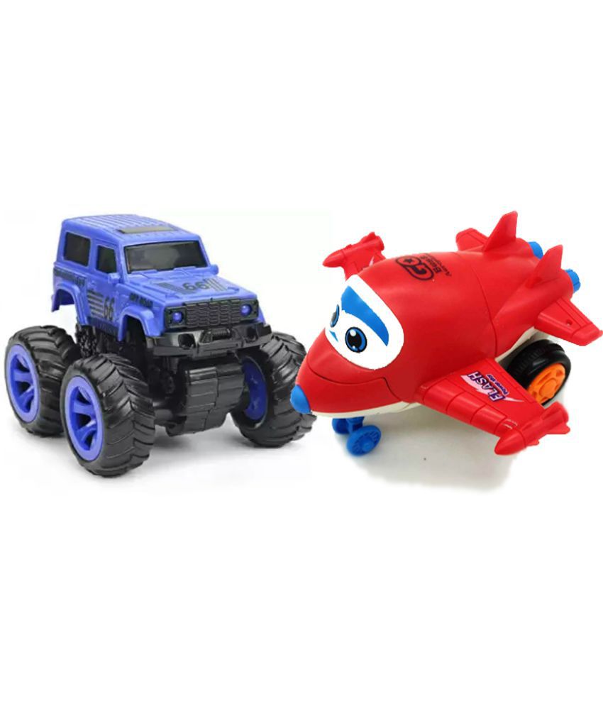 Racing Plane to Robot red & Monster Truck In Blue  Multicolor