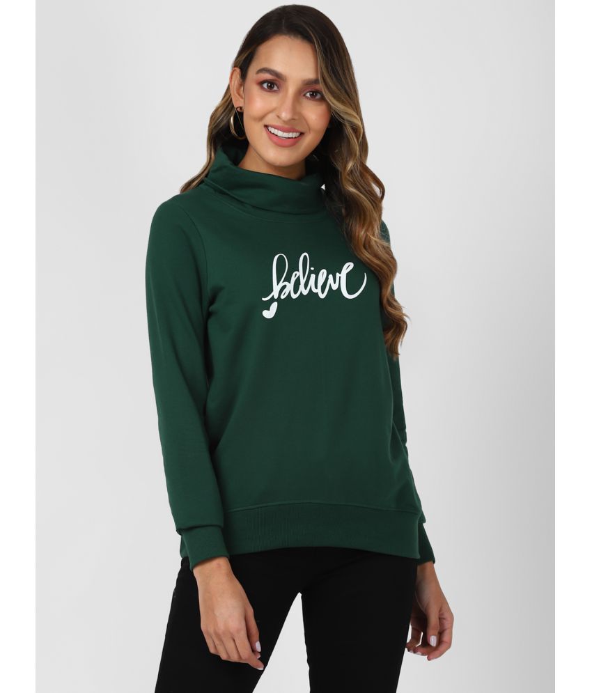UrbanMark Women Cowl Neck Text Printed Sweatshirt - Green