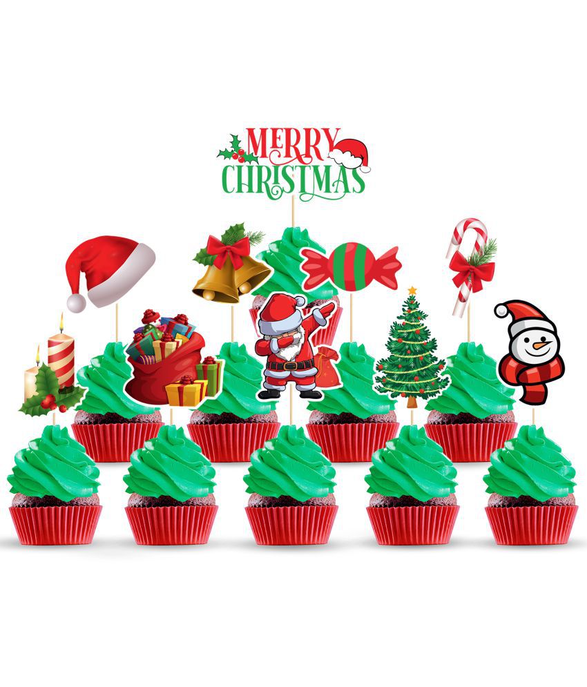     			Zyozi 10 Pieces Large Size Merry Christmas Cake Toppers Xmas Cupcake Topper Picks for Christmas Party Cake Decoration Holiday Supplies (10 Styles)