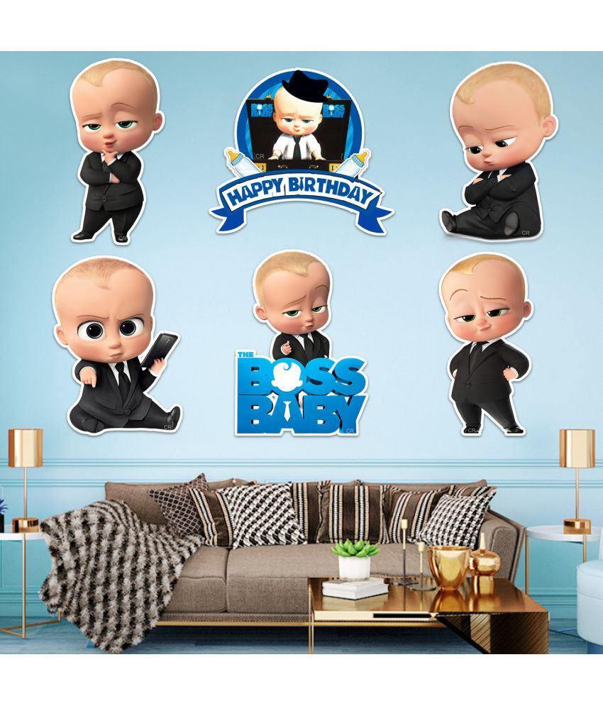     			Zyozi 7 Pcs Cardstock Boss Baby Decoration/ Boss Wall Stick/ Boss Wall Decoration / Happy Birthday Boss Baby Theme Wall Sticker  Pack of 7