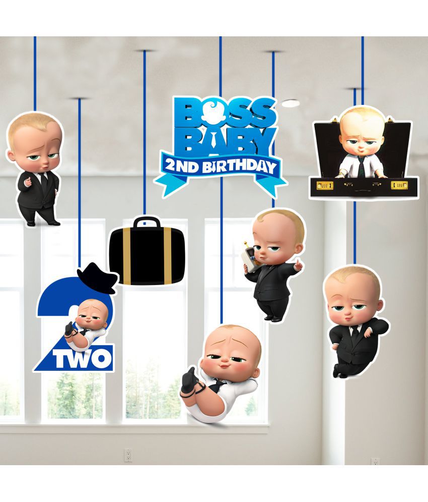     			Zyozi Boss Baby Second Birthday Ceiling Hanging Streamers Kids Theme for Baby Shower 2nd Birthday Decorations Supplies (Pack of 8)