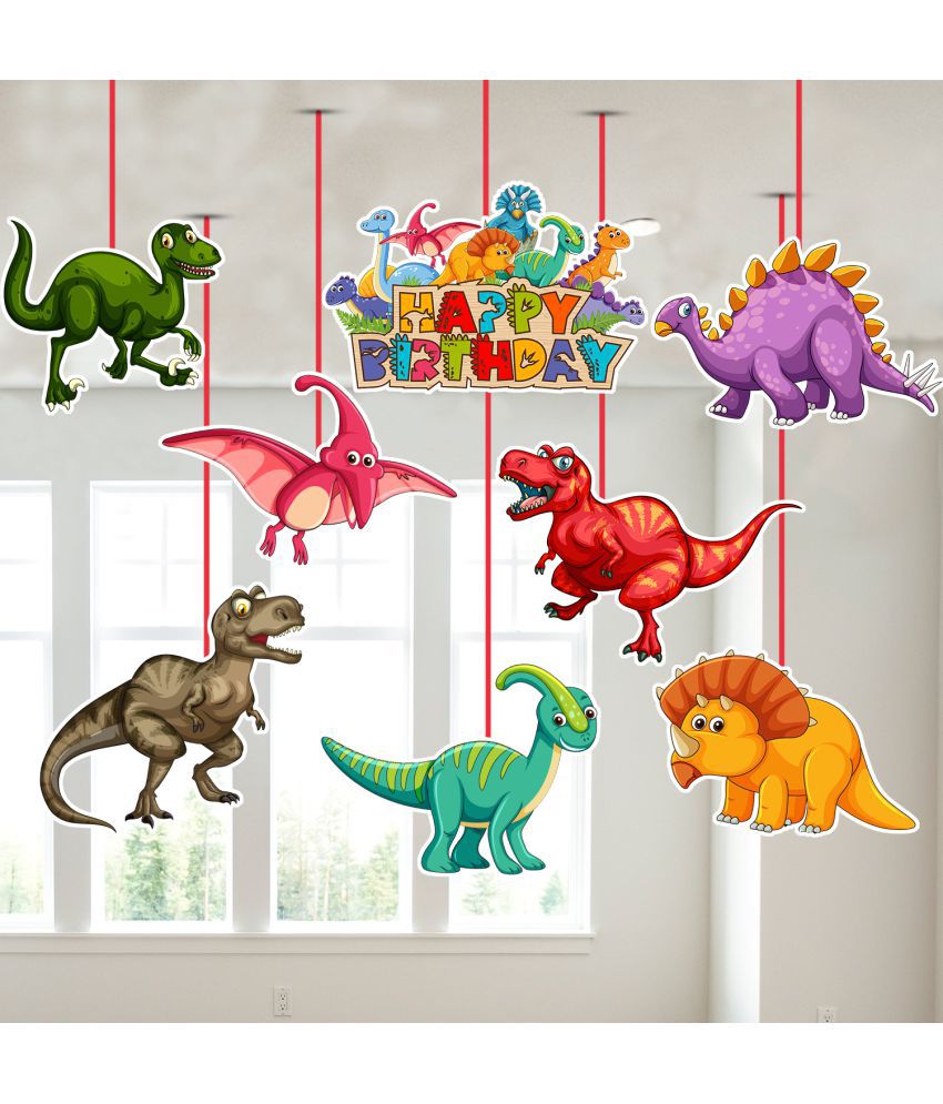     			Zyozi Dinosaur Theme Birthday Ceiling Hanging Streamers Kids Theme for Baby Shower Birthday Decorations Supplies (Pack of 8)