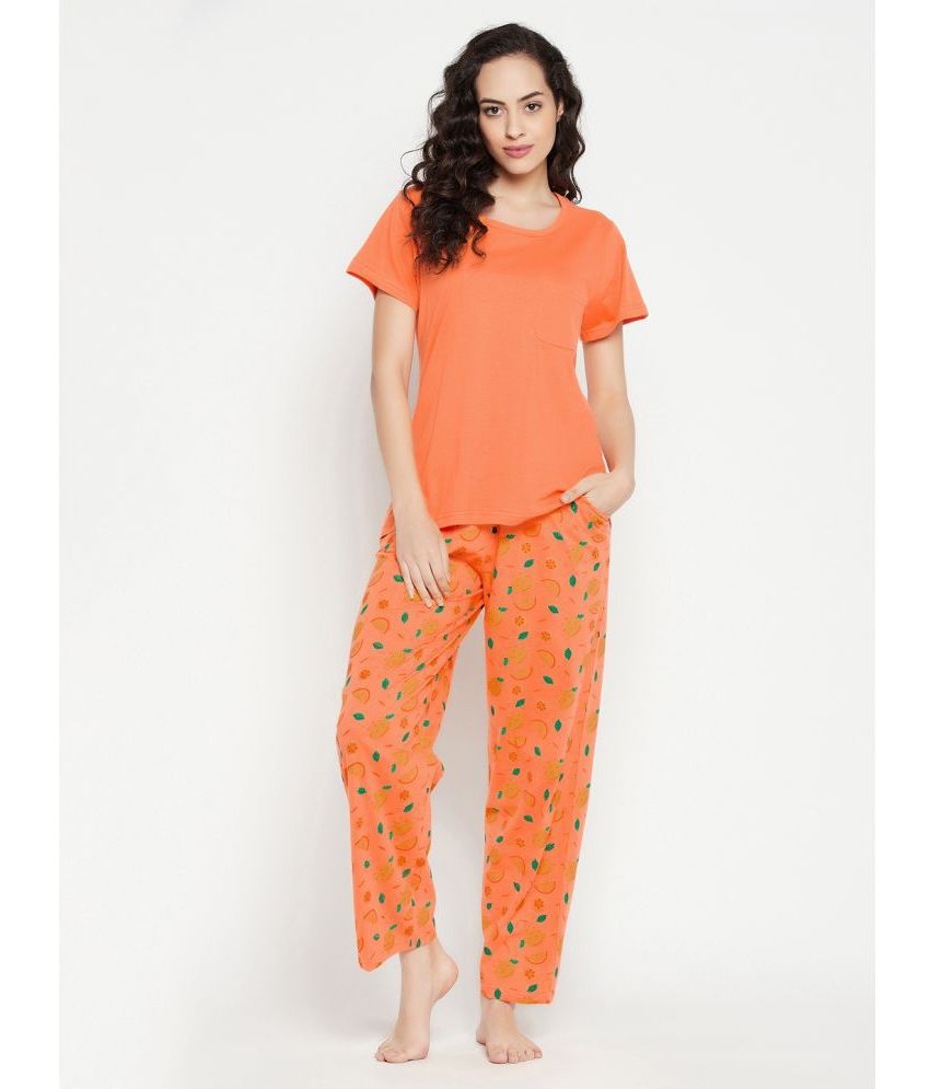     			Clovia - Orange Cotton Blend Women's Nightwear Nightsuit Sets ( Pack of 1 )