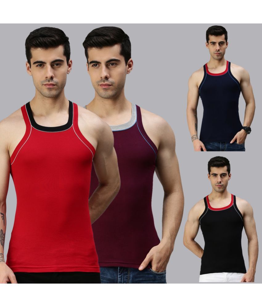     			Pack of 4 Lux Cozi - Multicolor Cotton Men's Vest