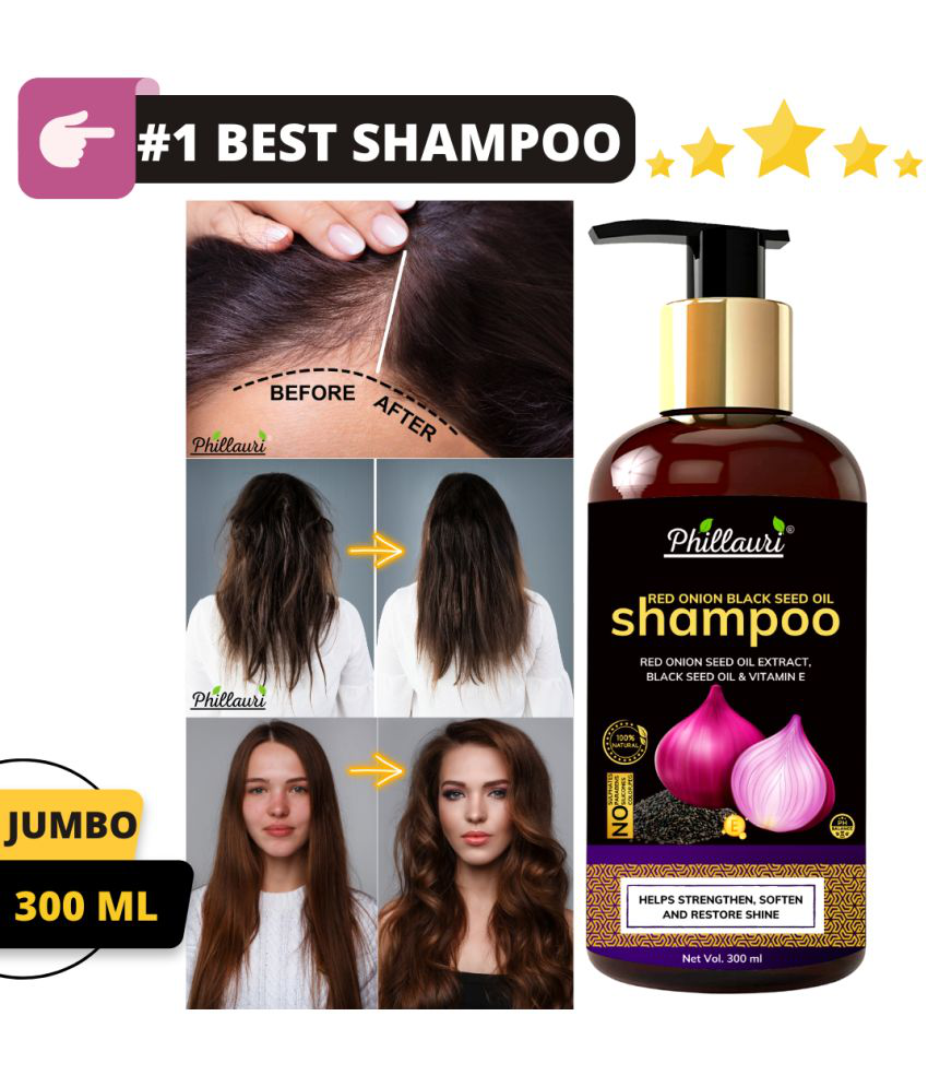     			Phillauri Red Onion Black Seed Oil Strong, Smooth and Silky, Anti Dandruff Shampoo (300 ml)