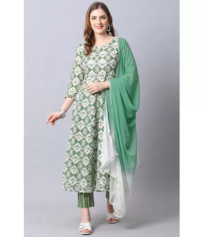 Rajnandini - Green Frock Style Cotton Women's Stitched Salwar Suit ( Pack  of 1 ) Price in India - Buy Rajnandini - Green Frock Style Cotton Women's  Stitched Salwar Suit ( Pack of 1 ) Online at Snapdeal