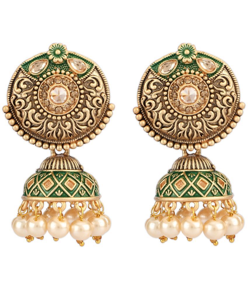     			Bhagya Lakshmi - Green Jhumki Earrings ( Pack of 1 )