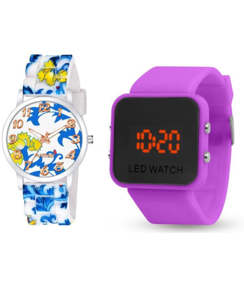     			DECLASSE - Multicolor Resin Analog-Digital Couple's Watch