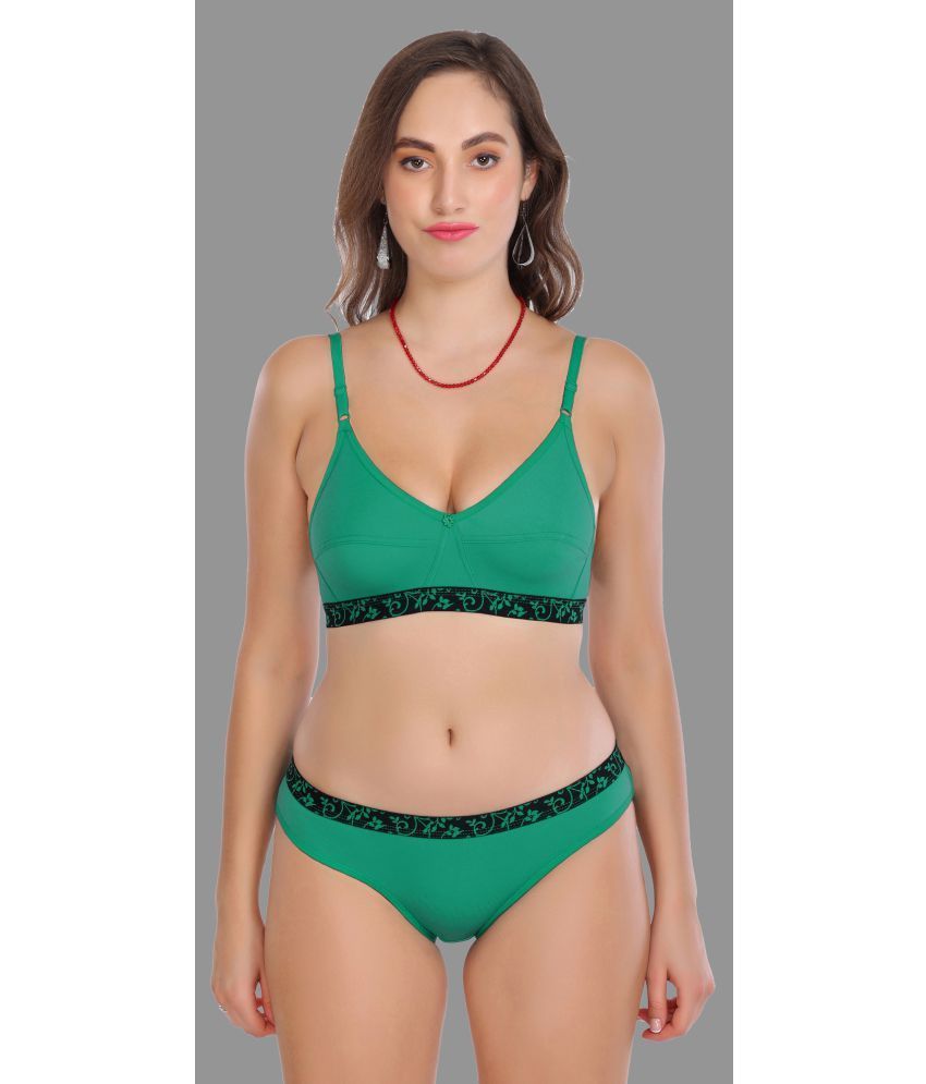     			Madam - Sea Green Cotton Women's Bra & Panty Set ( Pack of 1 )