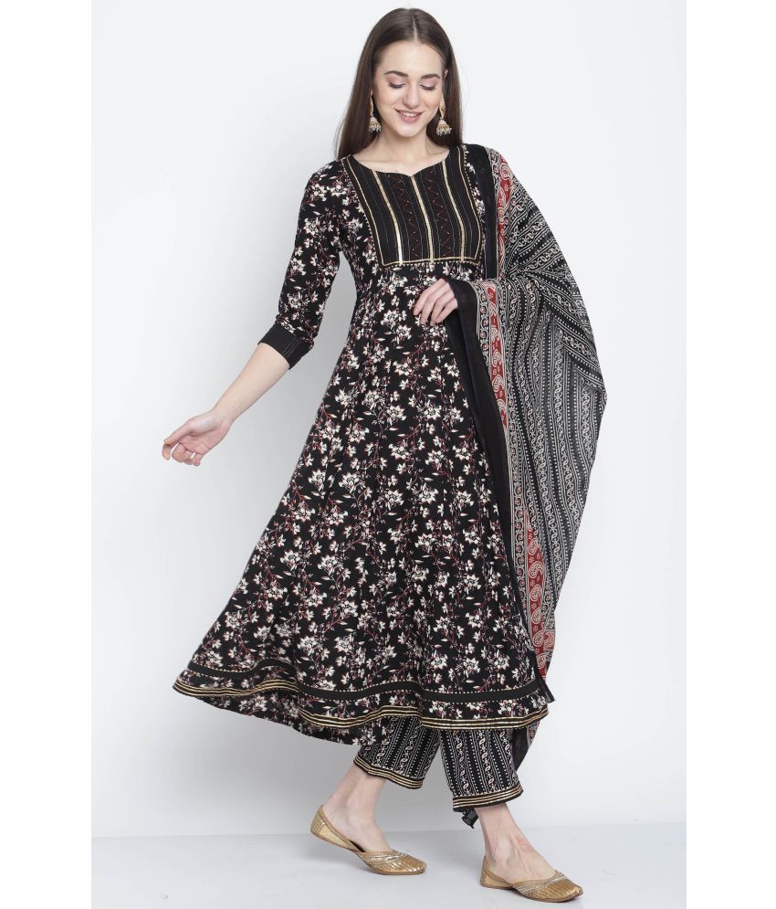     			Rajnandini - Black Anarkali Cotton Women's Stitched Salwar Suit ( Pack of 1 )